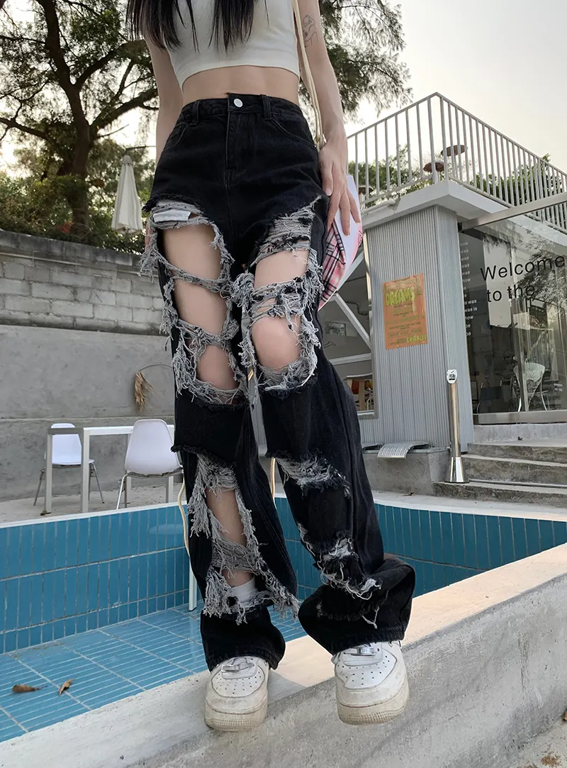 STREET FASHION BEGGAR RIPPED JEANS