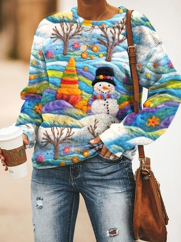 Women's Christmas snowman print sweatshirt-mysite