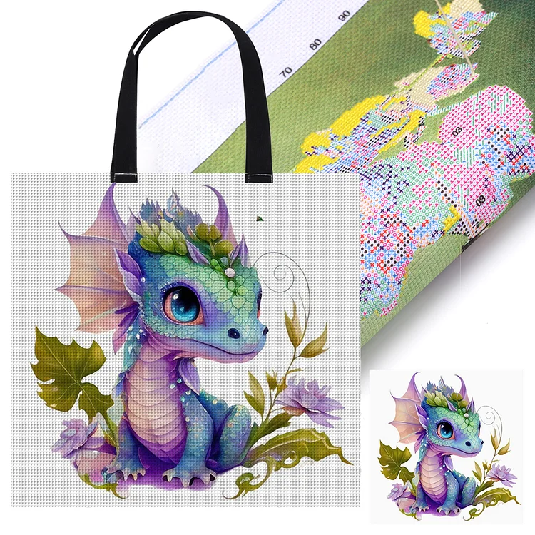 Floral Pteranodon - 11CT Stamped Cross Stitch Canvas Bag(40*40cm)