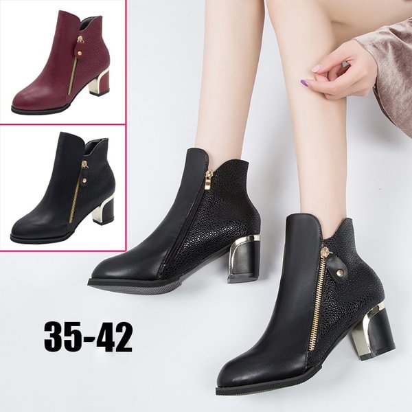 Autumn New Martin Boots Female High Heel Thick with Side Zipper Large Size Women Boots - Shop Trendy Women's Clothing | LoverChic