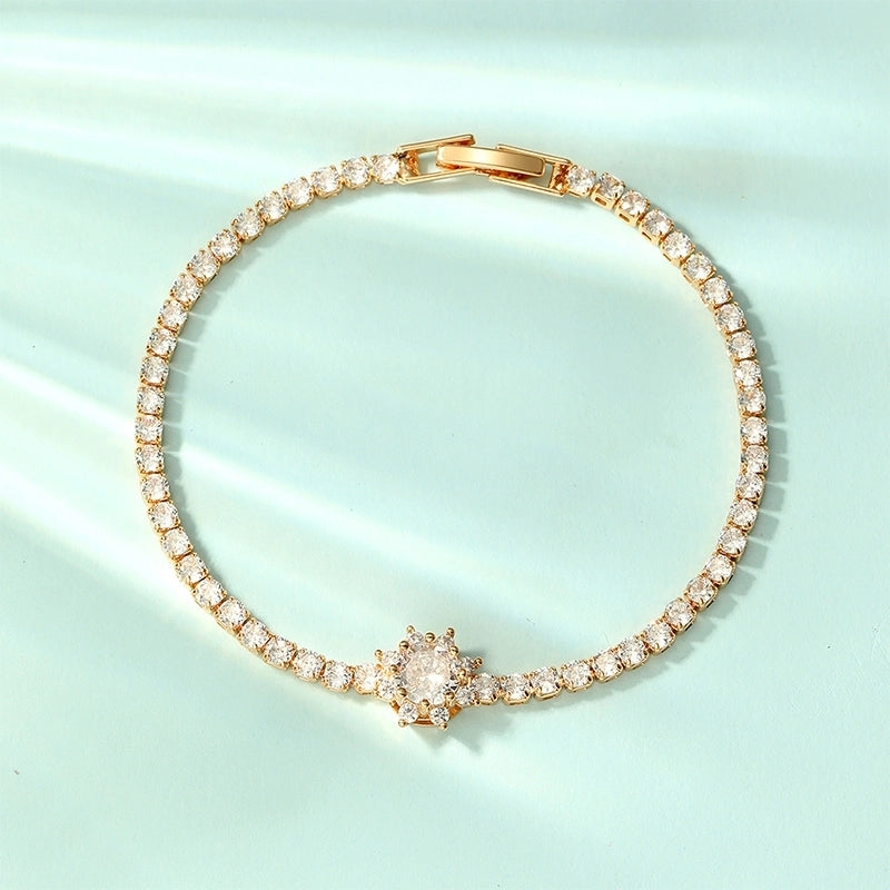 Glam Minimalist Shiny Flower Copper 18k Gold Plated Zircon Bracelets In Bulk