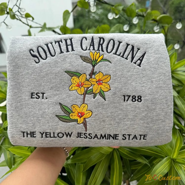 TOSCUSTOM™ South Carolina State Flower Yellow Jessamine Embroidered 1788 Hoodie 