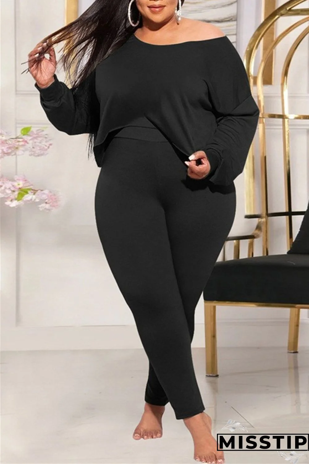 Grey Casual Solid Patchwork O Neck Plus Size Two Pieces