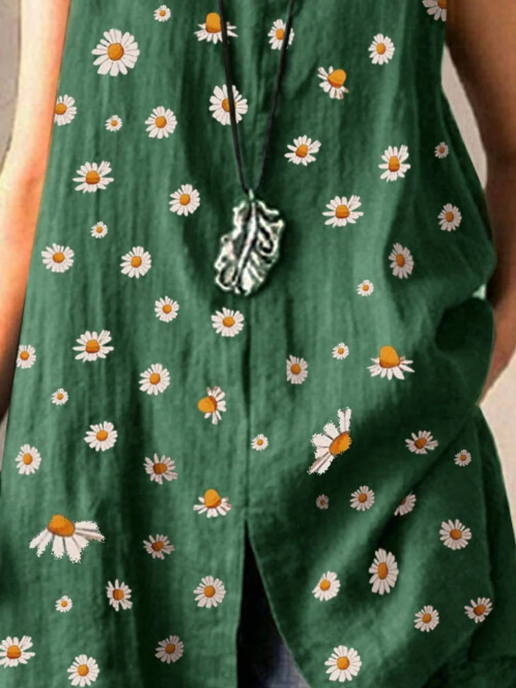 Floral-Print Sleeveless Casual Floral Shirts & Tops
