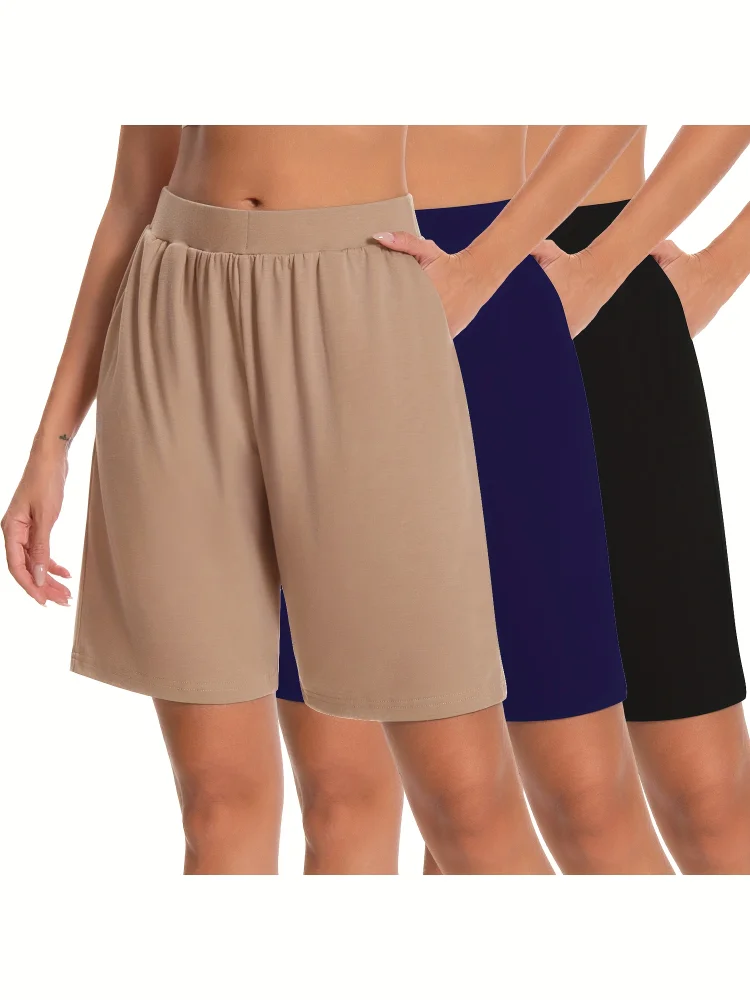 Women's 3-Pack Summer High Waisted Stretchy Bermuda Shorts - Loose Fit Casual Shorts With Pocket