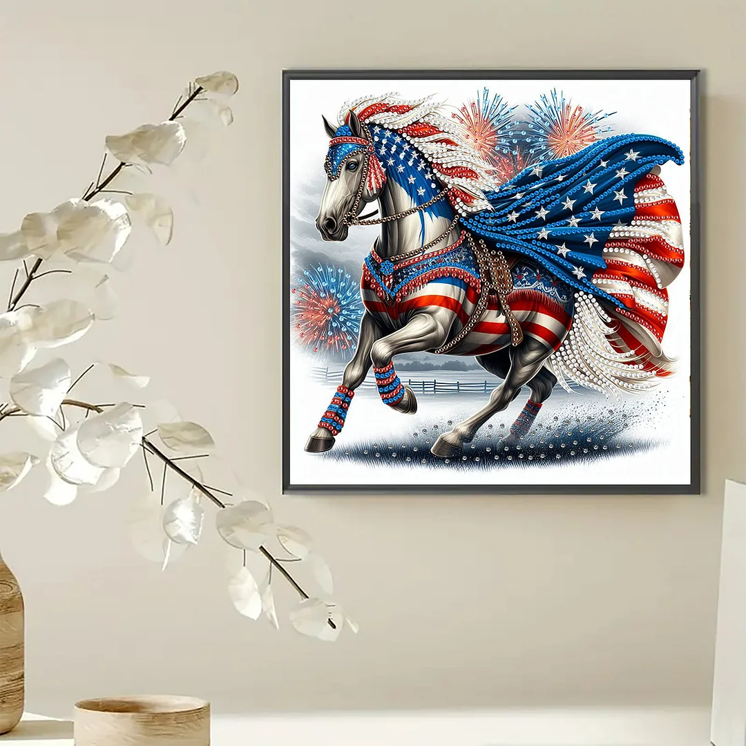 Diamond Painting - Partial Special Shaped Drill - Independence Day Horse(Canvas|30x30cm)