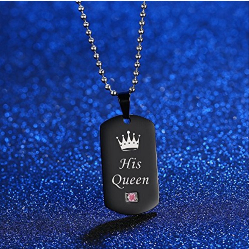 Valentine's Day KING QUEEN Titanium Steel Couple Crown Crystal Diamond Pendant