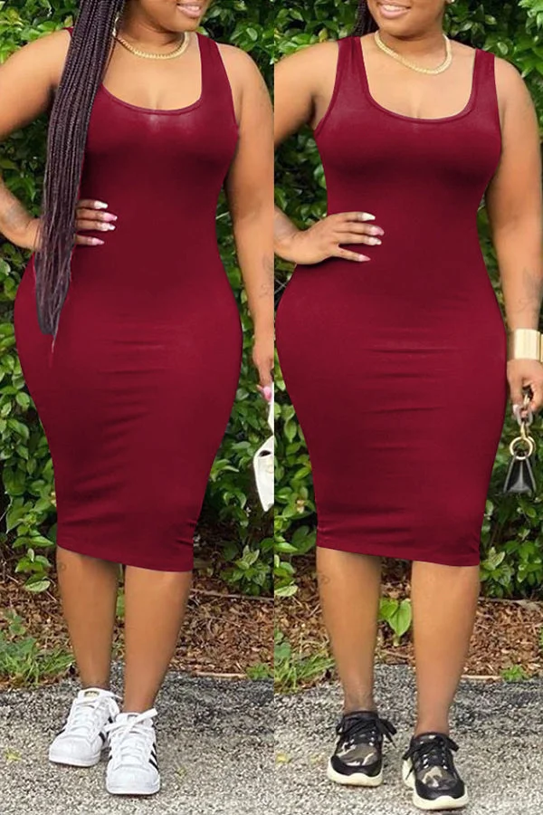 Scoop Neck Bodycon Midi Dress