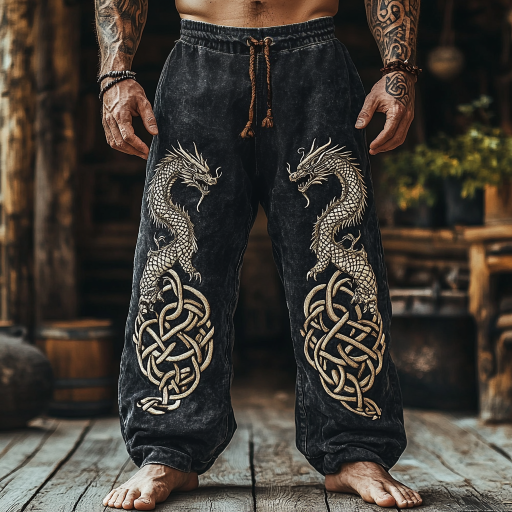 Men's Viking Mythical Art Dragon Graphics Sweatpants / Rvogue / Rvogue