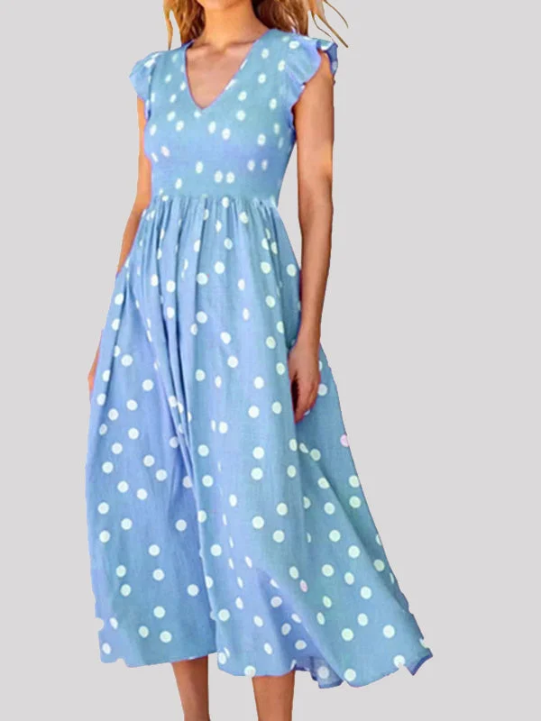 Women's Sleeveless V-neck Polka Dot Maxi Dress