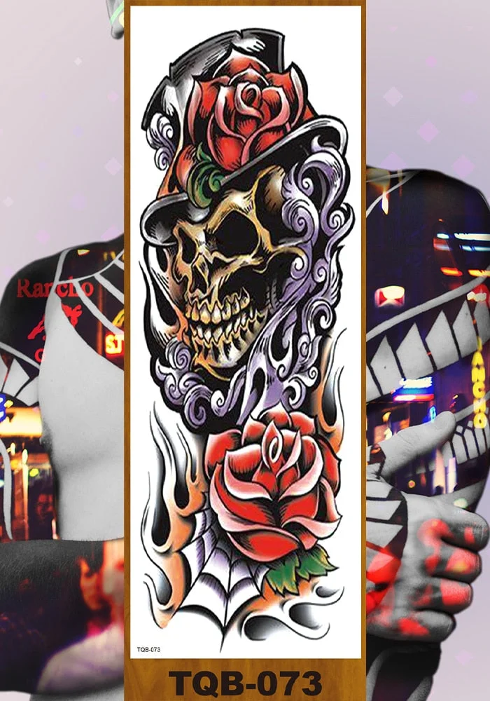Full Flower Arm Temporary Tattoo Sticker Man Woman Body Leg Fake Tatoo Skull Night Demon Grim Reaper Good and Evil Waterproof