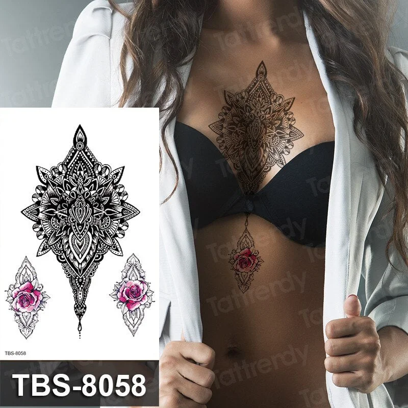 mandala temporary tattoo sticker lace black henna sex tattoo for woman under breast tattoo underboob sketches tattoo designs