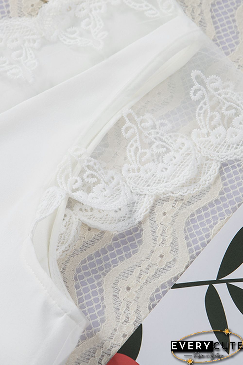 White Lace Patchwork Lace-up Backless V Neck Blouse