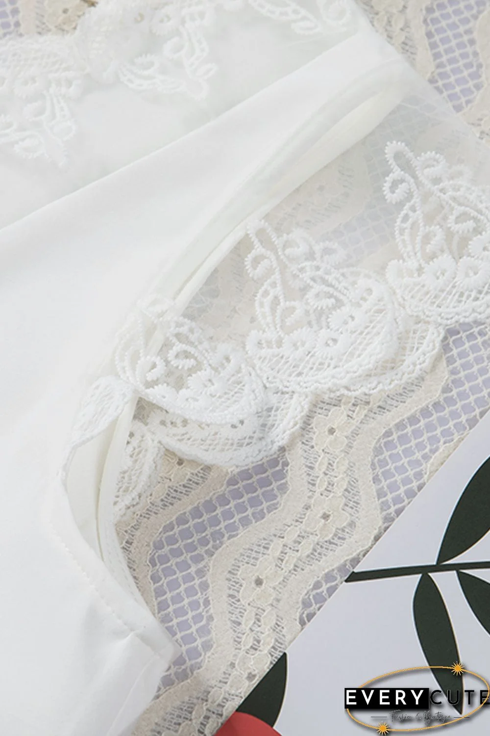 White Lace Patchwork Lace-up Backless V Neck Blouse