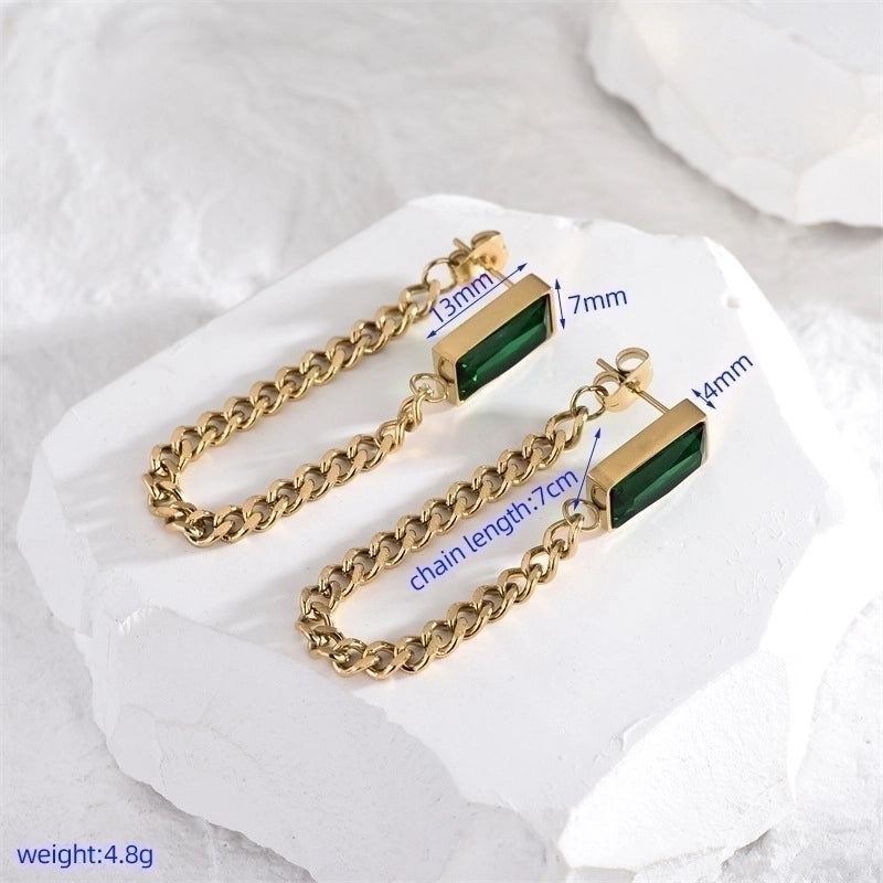 1 Pair Luxurious Shiny Square Plating Inlay Titanium Steel Rhinestones 18K Gold Plated Drop Earrings