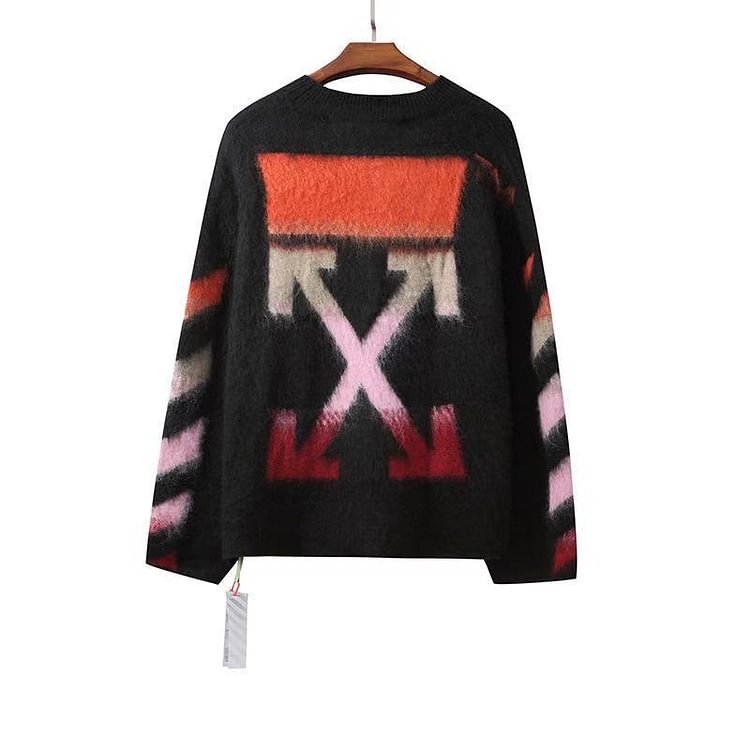 Off White Sweater Autumn and Winter Off Fashion Arrow Color Matching Men's and Women's Same Knitted Sweater