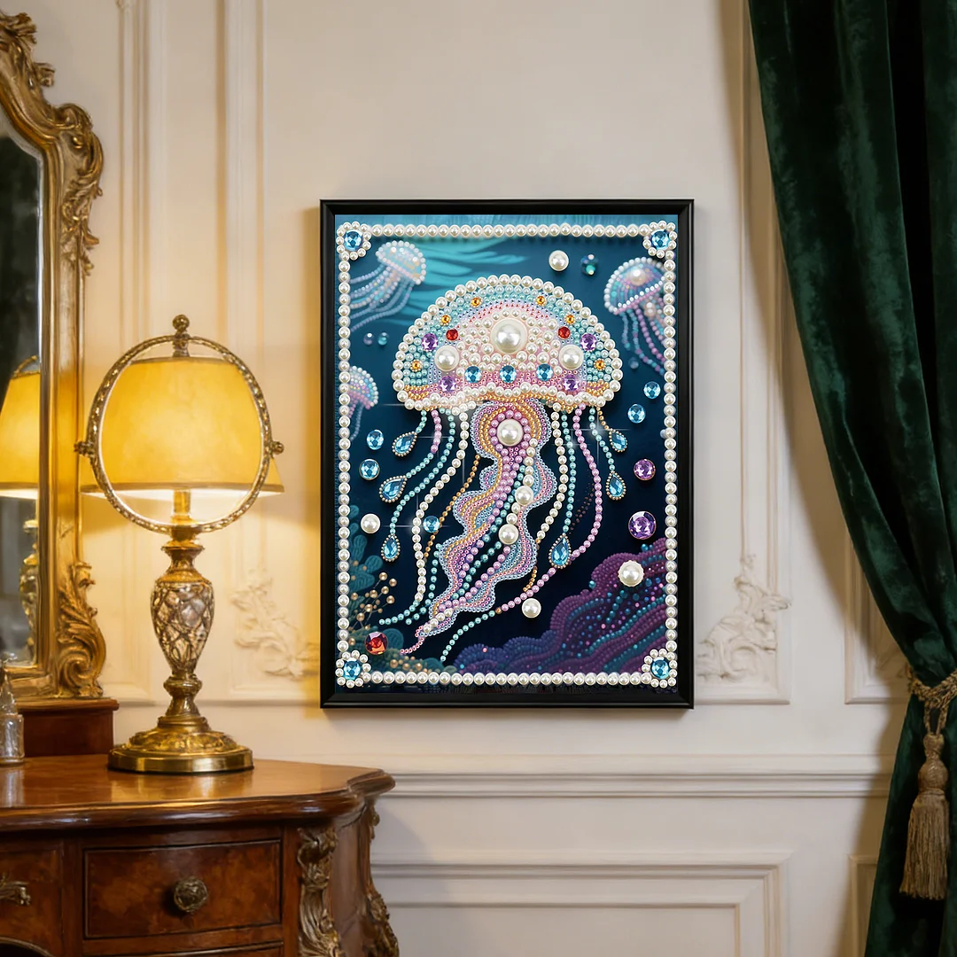 White Jellyfish DIY Partial Diamond Pearl Painting Art Kits 30x40cm Special Shape Pearl Gem Paintings Picture Arts Craft for Adults Beginners Home Wall Decor