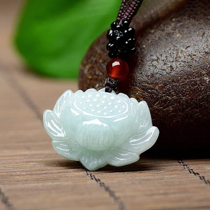 Lotus Pattern Jade Luck Abundance Necklace Pendant