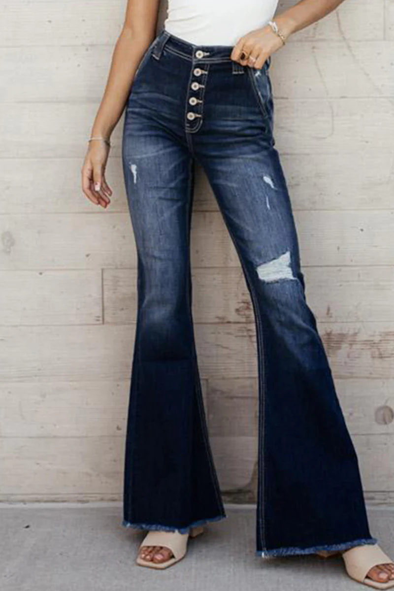 Casual Street Solid Color Straight Denim Jeans