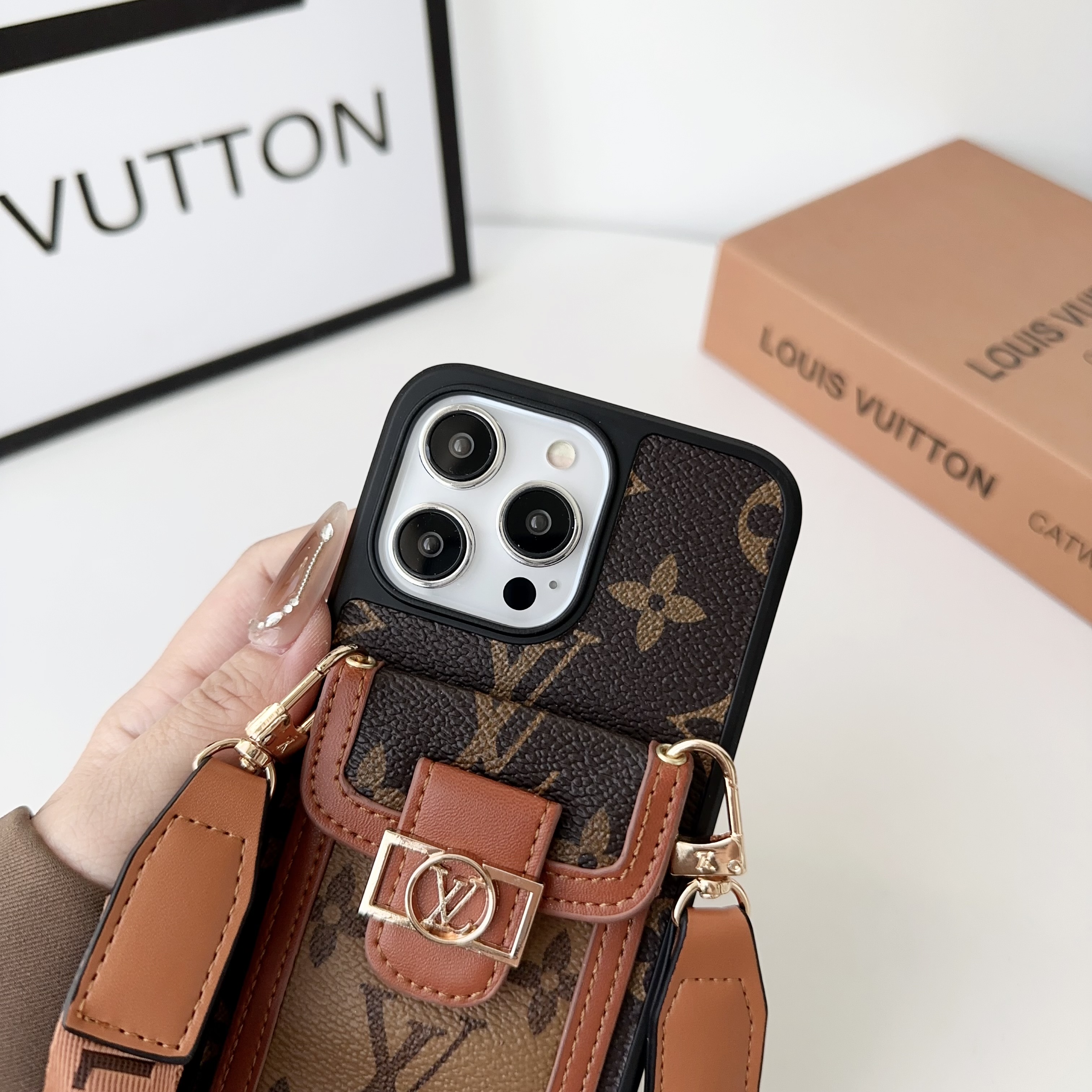 LV Dauphine Leather Monogram Crossbody Apple iPhone Case