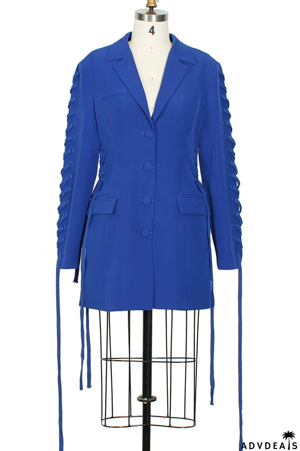 Blue Fashion Casual Solid Patchwork Frenulum Turn-back Collar Outerwear