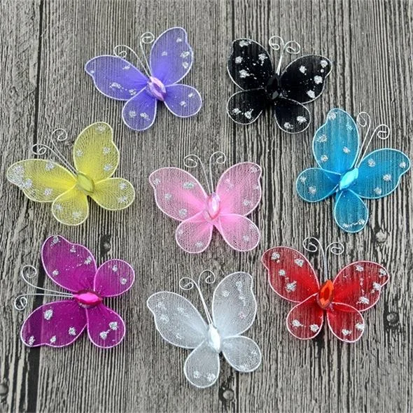 100Pcs  Multicolor Mesh PVC Butterfly 3D Wall Stickers For Girl Kids Baby Rooms Kitchen Fridge Wedding Home Decoration