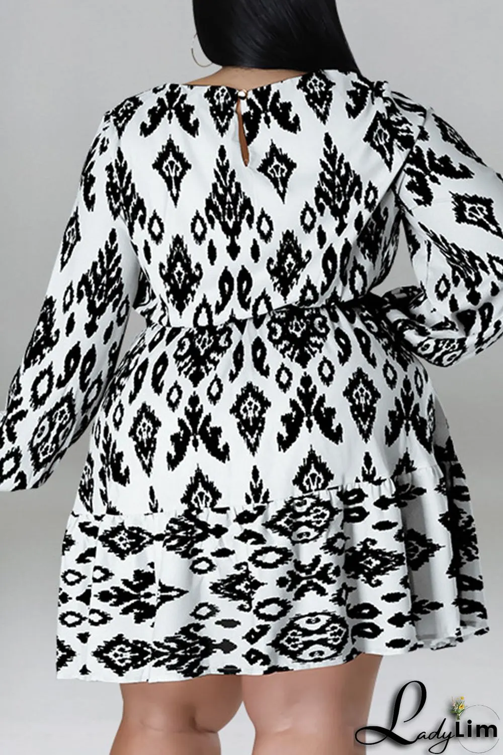 Light Apricot Casual Print Bandage Patchwork O Neck Straight Plus Size Dresses