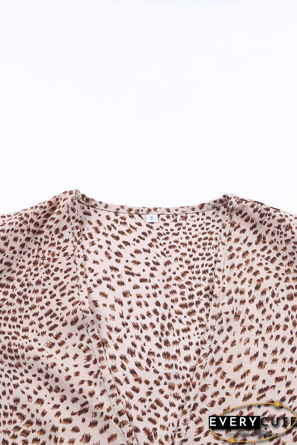 Apricot Animal Print Shirred Cuff Lantern Sleeve Cardigan