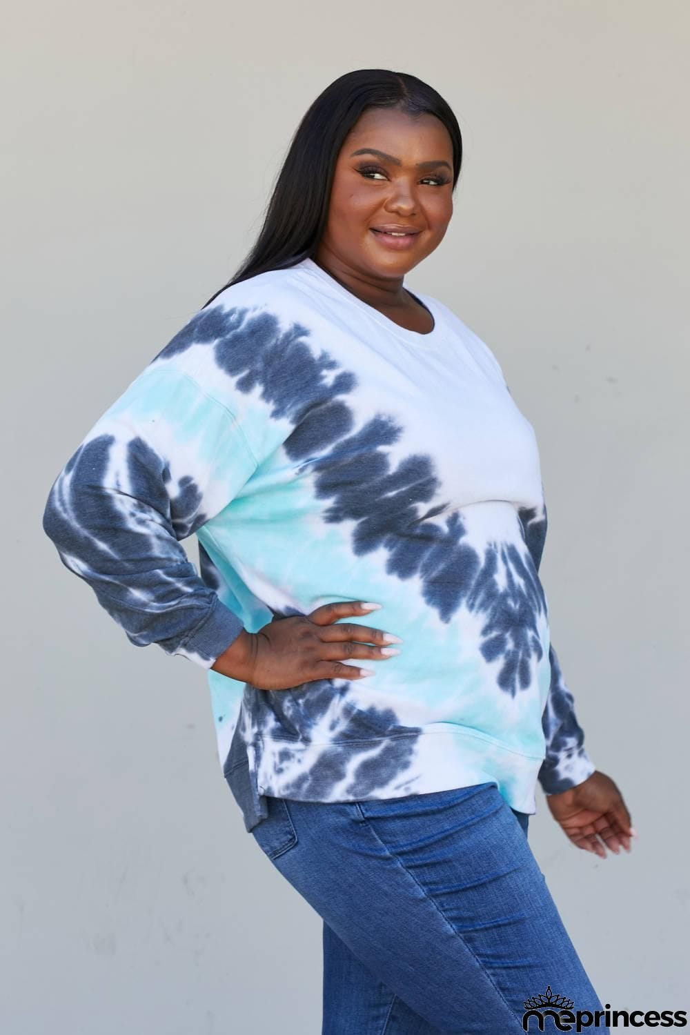 Sew In Love Full Size Tie-Dye Side Slit Sweatshirt