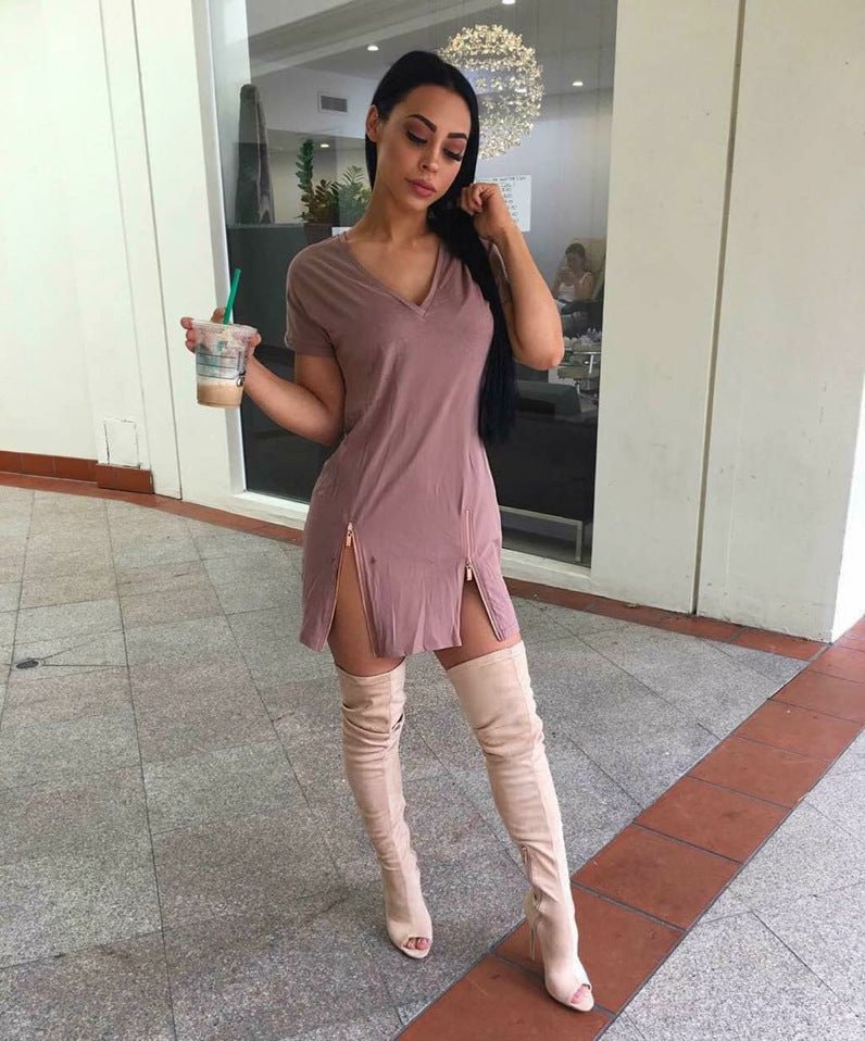 Solid Color Sexy Short Sleeve Dress