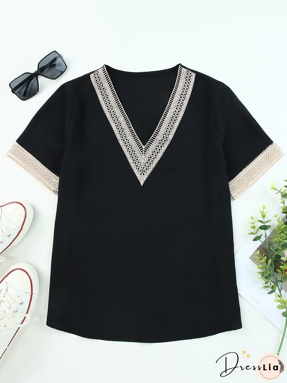 Office-Appropriate Lace Trim Blouse