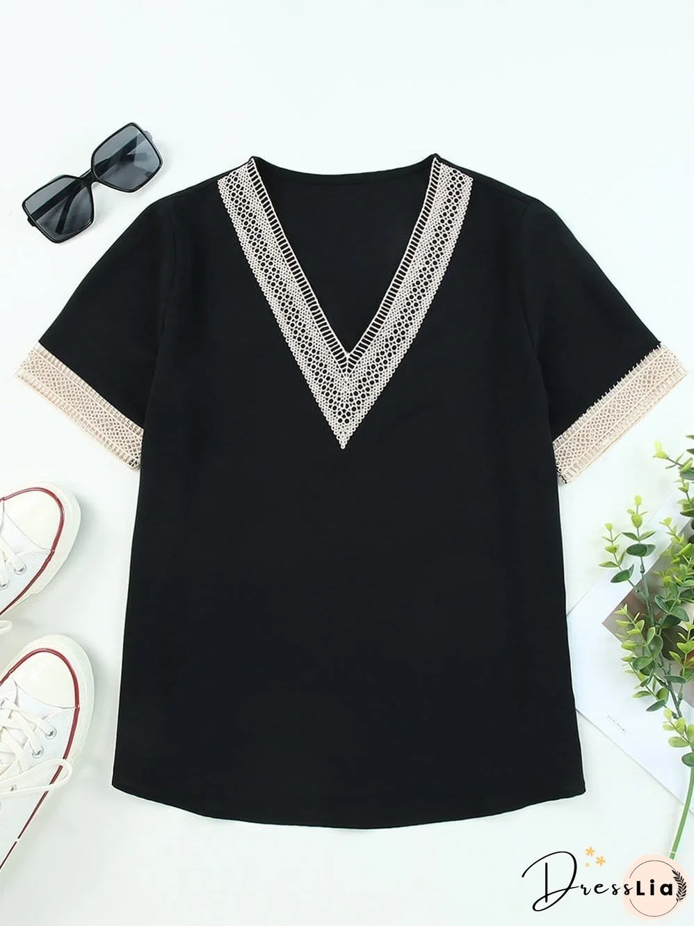 Office-Appropriate Lace Trim Blouse