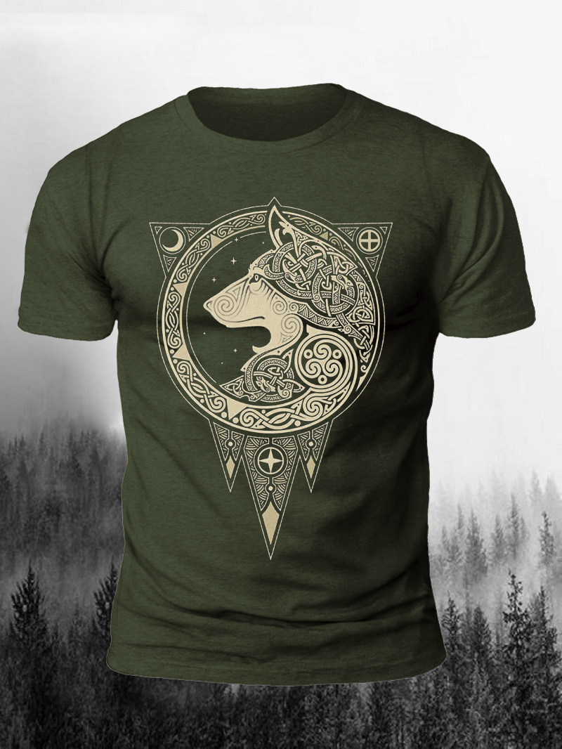 Ethnic style wolf head totem Print Short Sleeve Men's T-Shirt