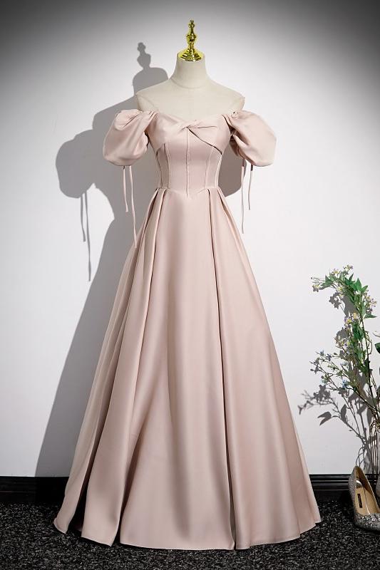 Lvs&Broner Off the Shoulder Bubble Sleeves Long Prom Dress With Pleated 