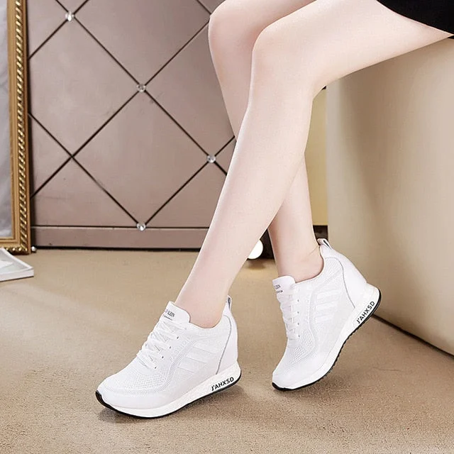 Women's Summer Sports Shoes White Tennis Female Wedge Casual Sneakers Women Platform Fashionable Leather Vulcanized Shoe Running