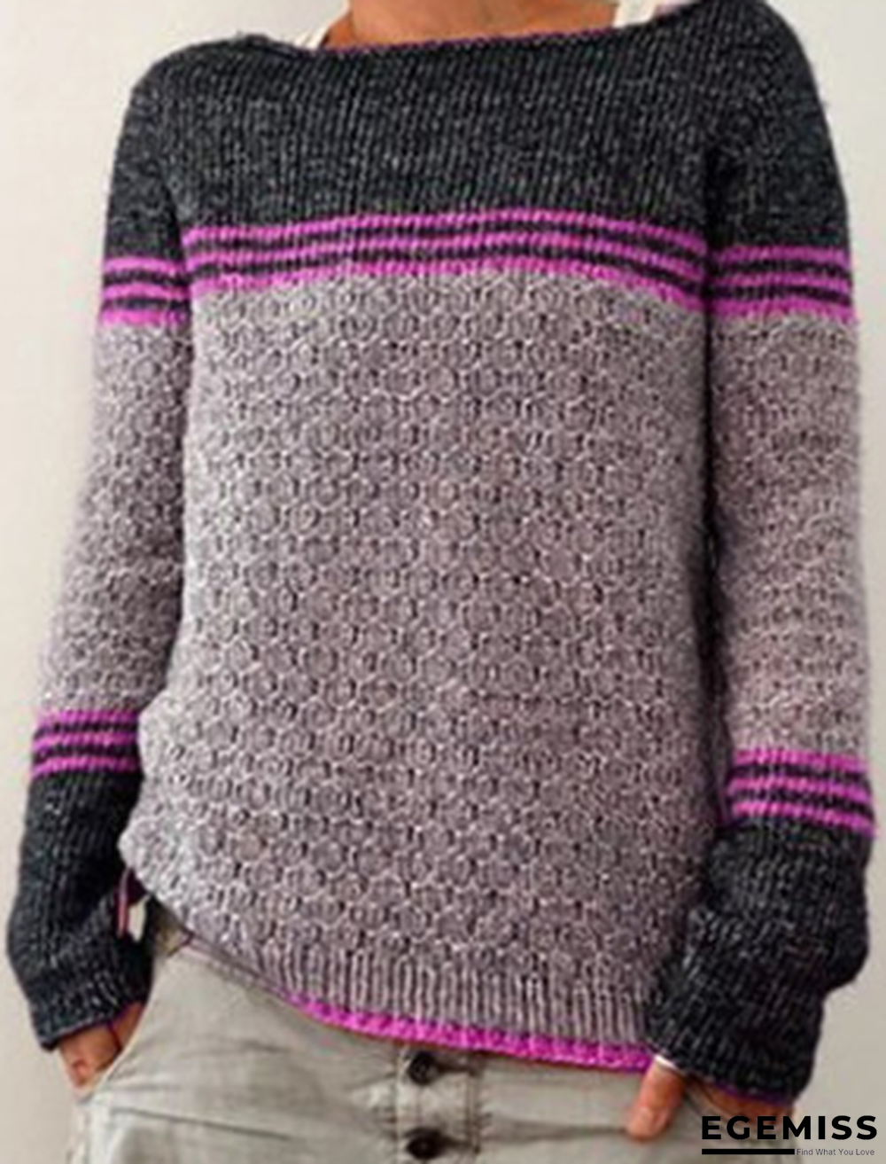 New Round Neck Long Sleeve Knitted Sweater Multi-color Slim Sweater | EGEMISS