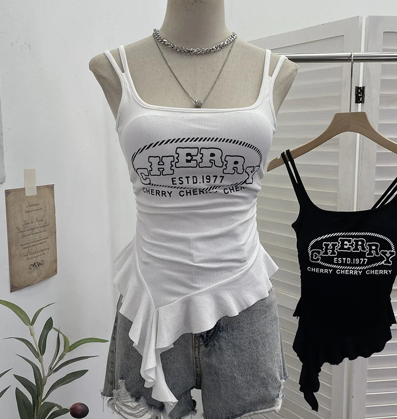 Nigikala Nigikala Tector-Mat T-Shirt With Bosom Tset T-Shirt With Irregular Sling Vest T-Shirt With Tsets 1261