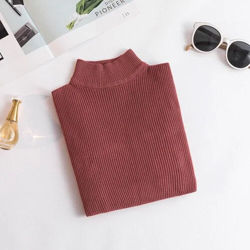 Spring Autumn Winter Turtleneck Sweaters Slim-fit Korean Sweater Long Sleeve Pullovers Short  Casual Tight Clothes New Arrival