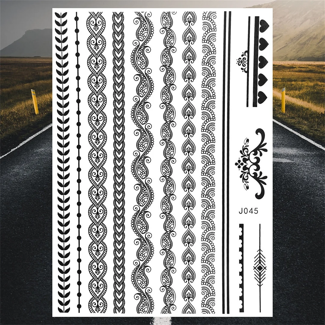 Henna Pendant Temporary Tattoos For Women Undertboob Girls Realistic Butterfly Rose Flower Fake Tattoo Sticker Chest Tatoos