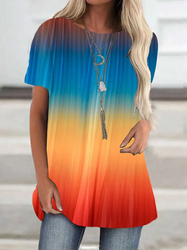 Wommen Short Sleeve Scoop Neck Gradient Top