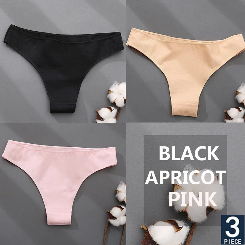 FINETOO 3PCS/Set Cotton Thong Women's Underwear M-XXL Woman Bikini Underpants Femme 7 Colors Breathable Girls Lingerie Panties