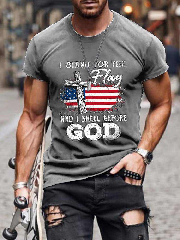 Men's Casual Christian Faith American Flag Graphic Print Short Sleeve T-shirt Westsshops