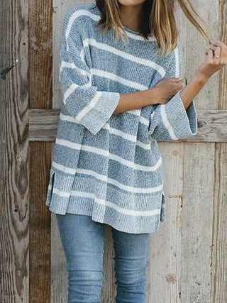 Gray Long Sleeve Knitted Sweater