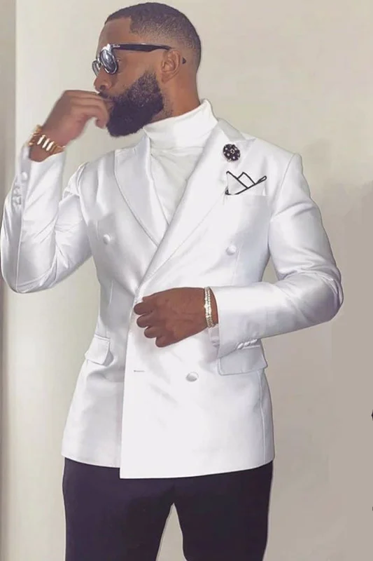 Addison White Peaked Lapel Double Breasted Wedding Groom Suit Online s