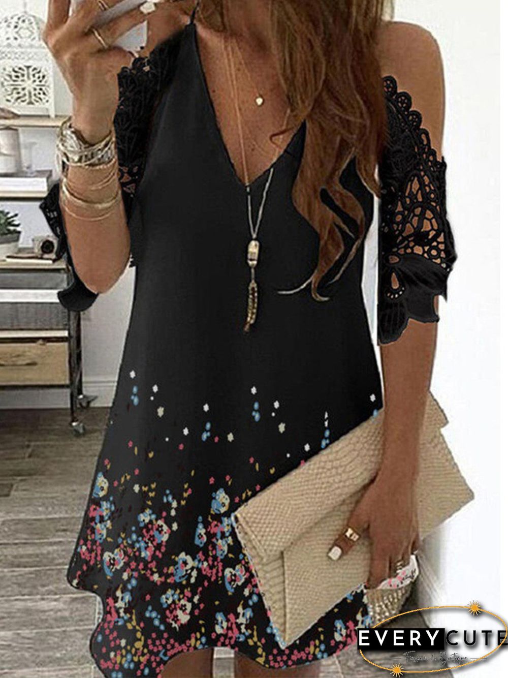 Floral Off Shoulder Short Sleeve Woven Dress