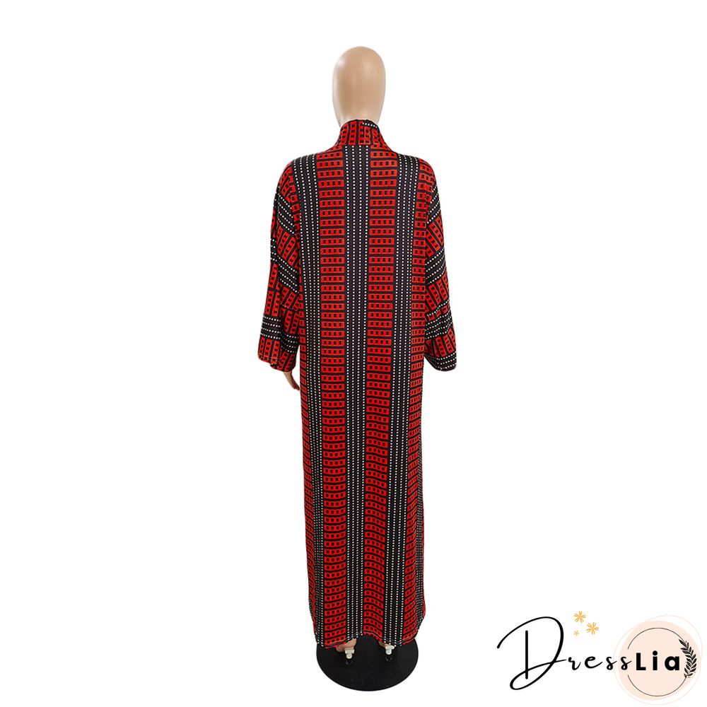 Printed Long Sleeve Open Front Long Cardigan Tops