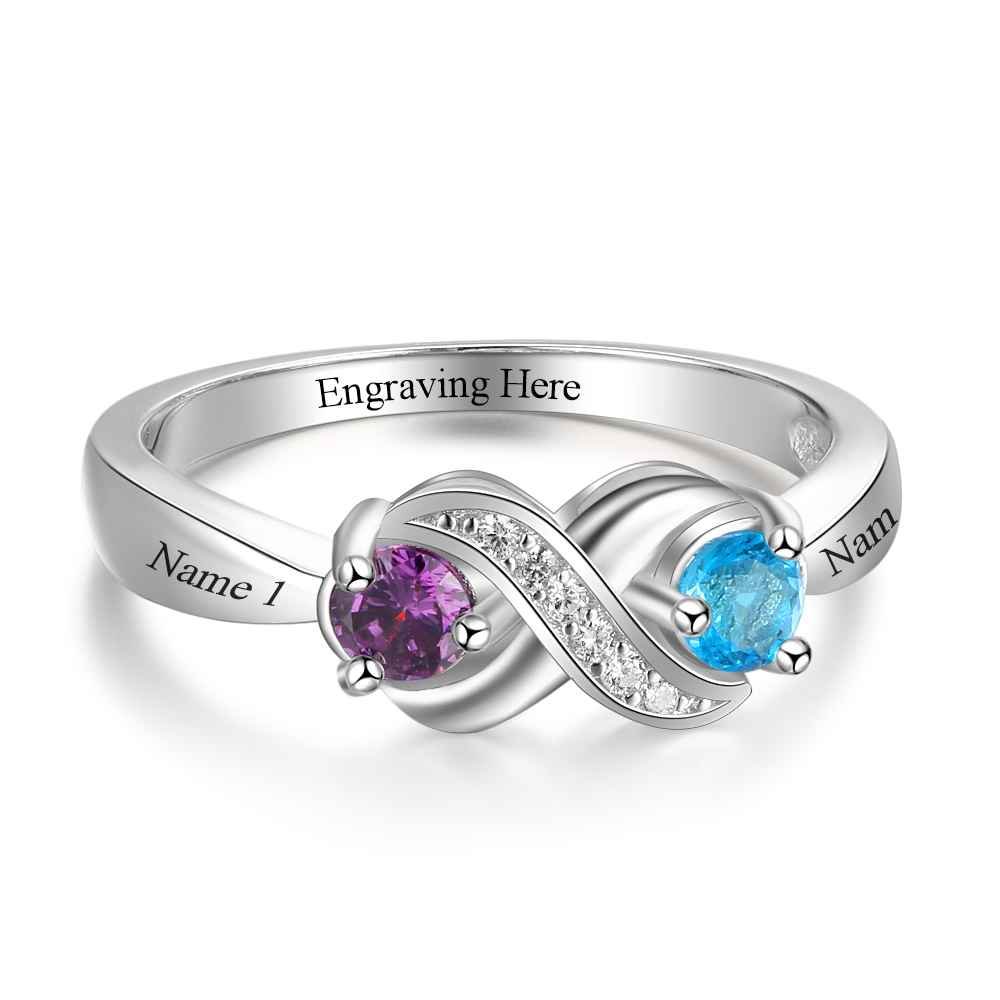 Promise Ring Infinity Ring Personalized With 2 Birthstones 2 Names