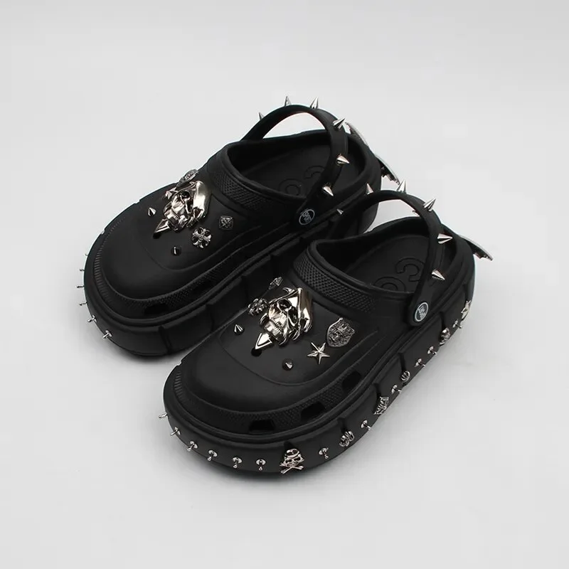 Yyvonne NEW punk metal rivets Sandals Women Slippers Platform Sandals Outdoor Clogs Thick Street Beach Slippers Flip Flops Garden Shoes