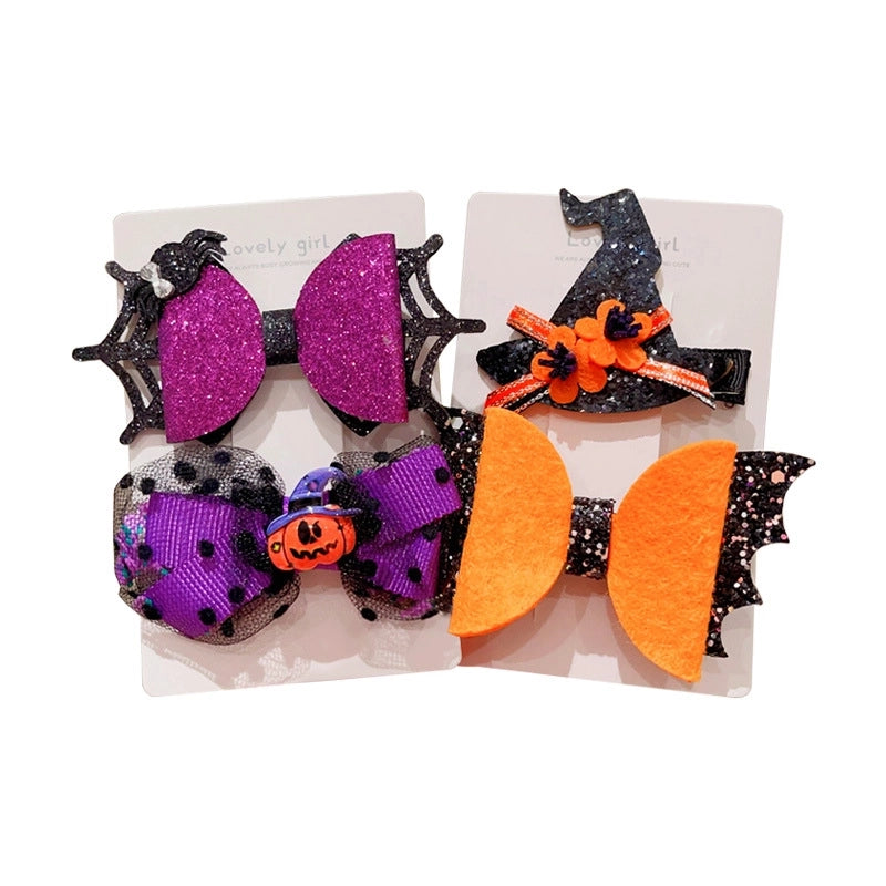 Halloween Cute Funny Women’s Pumpkin Cat Bow Knot Hair Clip