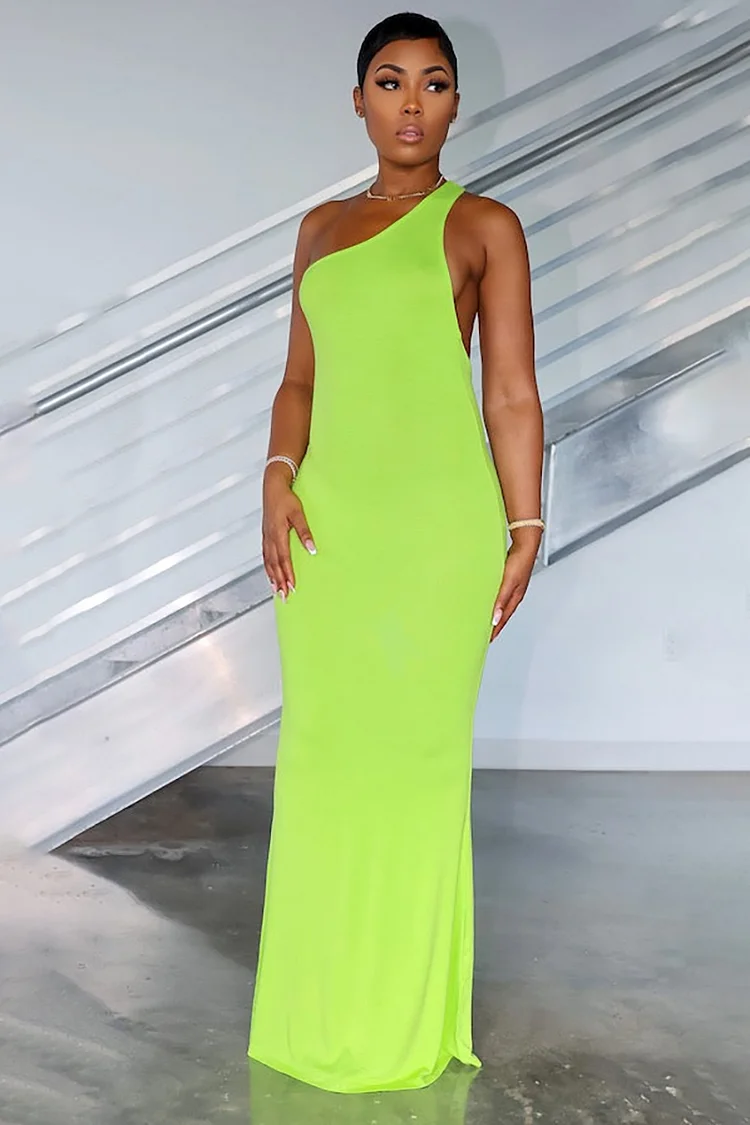 One Shoulder Sleeveless Backless Bodycon Maxi Dresses